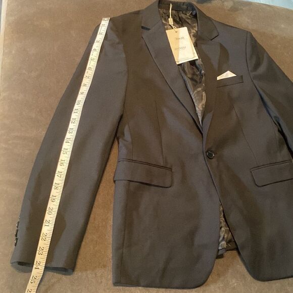 Men’s Black 2 Piece Prom Suit One Button NotchedLapel Size 34 Jacket 31 Pant NWT - Picture 7 of 13